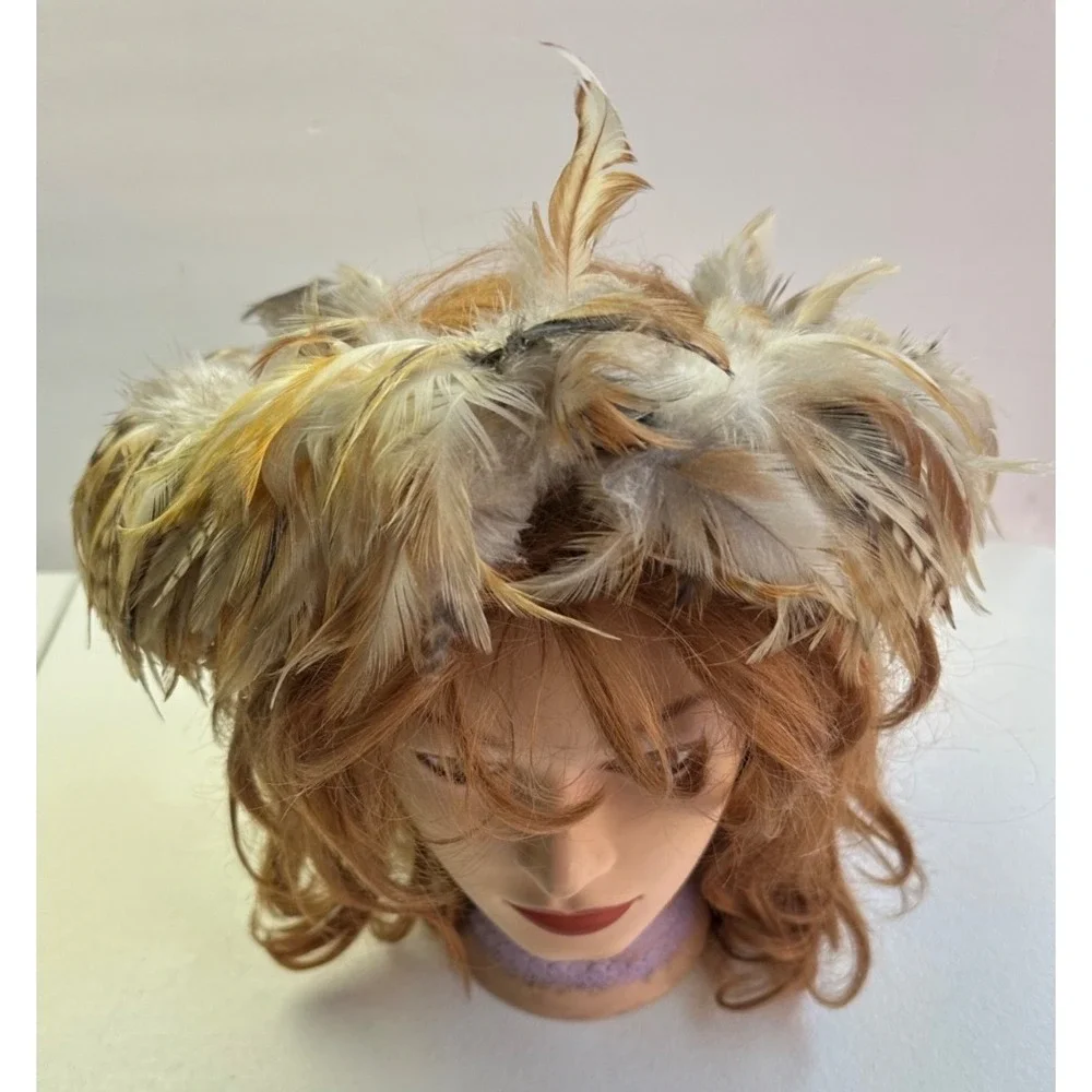Vtg Pheasant Feather Natural Wreath Fall Rustic Decor Hat Band Hair Boho Whimsy